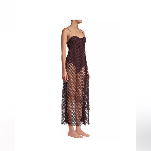 Free People Brown Crochet Asymmetrical Beach Cover Up Dress Boho Resort Small - Picture 12 of 14